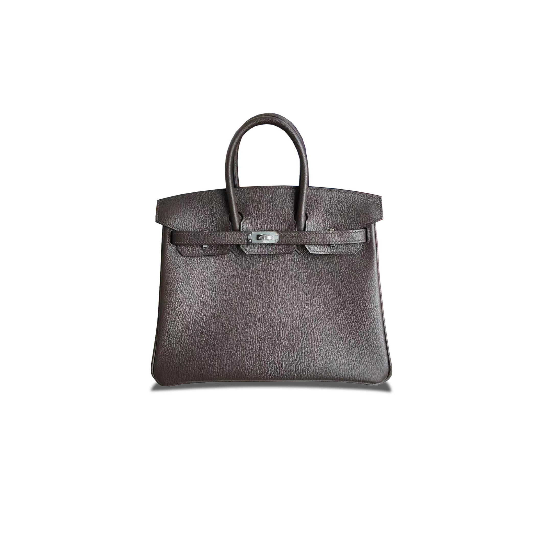 H**me5 BIRKIN 25 CHEVRE LEATHER EBONY SILVER BUCKLE BAG H028369CC86 (25*20*13cm) Master Quality